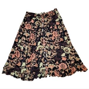 Roller Rabbit Black and Peach Floral A-Line Skirt Size XL